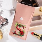 Personalized 3D Holly Floral Initial Makeup Brush Bag Set with Name and 8 Pcs Makeup Brushes Christmas Gift for Women