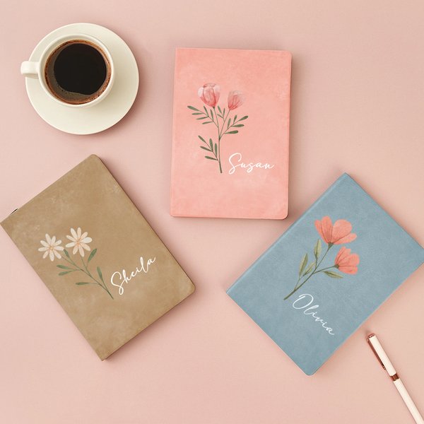 Henkilökohtainen akvarelli syntymä kukka A5 nahka vuorattu Journal Notebook nimi syntymäpäivä lahja perheen ystävä