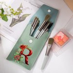 Personalized 3D Holly Floral Initial Makeup Brush Bag Set with Name and 8 Pcs Makeup Brushes Christmas Gift for Women