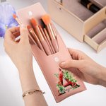 Personalized 3D Holly Floral Initial Makeup Brush Bag Set with Name and 8 Pcs Makeup Brushes Christmas Gift for Women