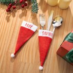 Chapeau de Père Noël Personnalisé Porte Couverts de Table Nom Set de Place Décoration Dîner de Noël Fournitures de Fête Favors pour Famille Ami