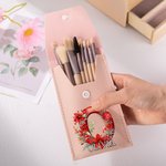 Personalized 3D Holly Floral Initial Makeup Brush Bag Set with Name and 8 Pcs Makeup Brushes Christmas Gift for Women