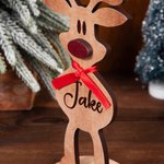 Personalisiertes Holz-Rentier mit Roter Nase und Schleife Tischdeko mit Namen Weihnachtsdeko Party Weihnachtsgeschenk für Familie Kinder