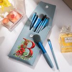 Personalized 3D Holly Floral Initial Makeup Brush Bag Set with Name and 8 Pcs Makeup Brushes Christmas Gift for Women