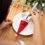 Chapeau de Père Noël Personnalisé Porte Couverts de Table Nom Set de Place Décoration Dîner de Noël Fournitures de Fête Favors pour Famille Ami