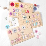 Personalised Colourful Wooden Name Puzzle Board with Numbers and Shapes Montessori Learning Toy Nursery Decor Baby Shower Birthday Gift for Kids