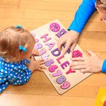 Personalised Colourful Wooden Name Puzzle Board with Numbers and Shapes Montessori Learning Toy Nursery Decor Baby Shower Birthday Gift for Kids