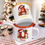 Tasse en émail avec nom personnalisée Holly Initial Santa Hat 12oz Cadeau de Noël pour Garçons Filles