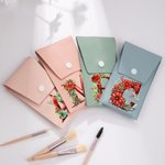 Personalized 3D Holly Floral Initial Makeup Brush Bag Set with Name and 8 Pcs Makeup Brushes Christmas Gift for Women