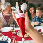 Chapeau de Père Noël Personnalisé Porte Couverts de Table Nom Set de Place Décoration Dîner de Noël Fournitures de Fête Favors pour Famille Ami
