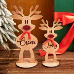 Personalisiertes Holz-Rentier mit Roter Nase und Schleife Tischdeko mit Namen Weihnachtsdeko Party Weihnachtsgeschenk für Familie Kinder