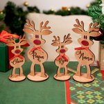 Personalisiertes Holz-Rentier mit Roter Nase und Schleife Tischdeko mit Namen Weihnachtsdeko Party Weihnachtsgeschenk für Familie Kinder