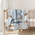 Personalised Cute Sleep Animal Moon Star Soft Throw Blanket with Name and Initial Birthday Baby Shower Gift for Kids