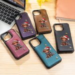 Gepersonaliseerde naam kerstmuts Highland koe lederen Flip Wallet telefoon geval met kaarthouder en RFID-blokkering verjaardag kerstcadeau voor familie vriend