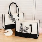 Personalized Crochet Yarn Design Large Canvas Tote Bag with Name and Waterproof Liner Birthday Gift for Women Knitting Lovers