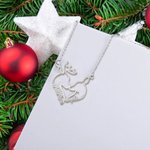 Personalised Heart-Shaped Reindeers Pendant Necklace with Double Names Dainty Jewellery Christmas Birthday Anniversary Gift for Couple Women