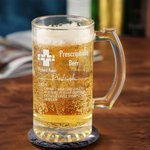 Personalized Funny Prescription Engraved Name 16oz Glass Whisky Beer Mug with Handle Slate Coaster Set Birthday Gift for Dad Grandpa Liquor Lover