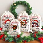 Personalised Little Elf Reindeer North Pole Overnight Service Santa Sack Drawstring Christmas Gift Bag with Name Holiday Party Favors for Kids Family