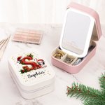 Gepersonaliseerde kerstmuts initiaal cartoon karakter reis sieraden doos met naam en veranderende kleur LED make-up spiegel verjaardag kerstcadeau voo