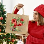 Spersonalizowana torba 3D Holly Floral Initial Durable Jute Tote Bag z imieniem Prezent świąteczny dla przyjaciela rodziny