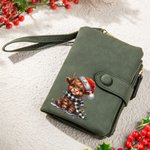 Personlig pläd scarf namn Santa Hat Highland Cow Trifold läder armband plånbok med korthållare jul födelsedag present till kvinnor flickor