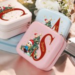 Personalised Santa Hat Cartoon Character Christmas Tree Initial Leather Travel Jewellery Box with Name Birthday Christmas Gift for Family Kids