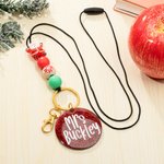 Personalized Christmas Snowman Santa Claus Glitter Name Bead Lanyard with Key Ring Christmas Appreciation  Gift for Teacher