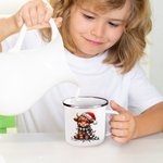 Chapeau de Père Noël Lights Highland Cow Mug 11oz Colored Rim Enamel Mug with Name Christmas Festival Gift for Family Kids