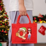 Personalisierte Cartoon-Figur Santa Elf Rentier Tragetasche mit Namen Initiale Tote Bag Weihnachten Party Geschenk für Kinder Familie