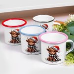 Chapeau de Père Noël Lights Highland Cow Mug 11oz Colored Rim Enamel Mug with Name Christmas Festival Gift for Family Kids