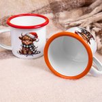 Chapeau de Père Noël Lights Highland Cow Mug 11oz Colored Rim Enamel Mug with Name Christmas Festival Gift for Family Kids