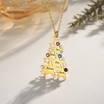Collier d'arbre de Noël personnalisé avec 1-5 pierres de naissance et noms gravés Bijoux de famille Cadeau d'anniversaire de Noël pour les femmes