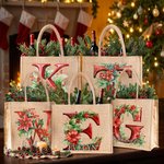Spersonalizowana torba 3D Holly Floral Initial Durable Jute Tote Bag z imieniem Prezent świąteczny dla przyjaciela rodziny