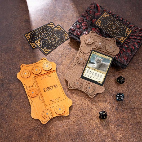 Personalized Engraved Wood Commander Zone Tray with Spinning Magnetic Dials Board Game Card Game Accessories Birthday Gift for EDH Commander