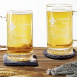 Personalized Funny Prescription Engraved Name 16oz Glass Whisky Beer Mug with Handle Slate Coaster Set Birthday Gift for Dad Grandpa Liquor Lover