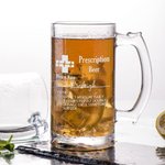 Personalized Funny Prescription Engraved Name 16oz Glass Whisky Beer Mug with Handle Slate Coaster Set Birthday Gift for Dad Grandpa Liquor Lover