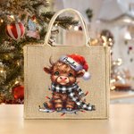 Sac en toile de jute réutilisable avec nom Cadeau d'anniversaire Cadeau de Noël pour les amoureux de la famille Highland Cow 1