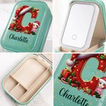 Gepersonaliseerde kerstmuts initiaal cartoon karakter reis sieraden doos met naam en veranderende kleur LED make-up spiegel verjaardag kerstcadeau voo