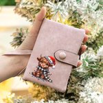 Personlig pläd scarf namn Santa Hat Highland Cow Trifold läder armband plånbok med korthållare jul födelsedag present till kvinnor flickor