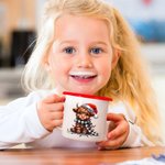 Chapeau de Père Noël Lights Highland Cow Mug 11oz Colored Rim Enamel Mug with Name Christmas Festival Gift for Family Kids