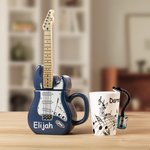 Tasse en céramique en forme de guitare personnalisée avec nom et couvercle Cadeau d'anniversaire pour joueur de guitare