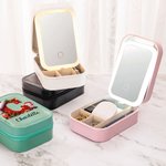 Gepersonaliseerde kerstmuts initiaal cartoon karakter reis sieraden doos met naam en veranderende kleur LED make-up spiegel verjaardag kerstcadeau voo