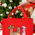 Personalisierte Cartoon-Figur Santa Elf Rentier Tragetasche mit Namen Initiale Tote Bag Weihnachten Party Geschenk für Kinder Familie