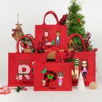 Personalisierte Cartoon-Figur Santa Elf Rentier Tragetasche mit Namen Initiale Tote Bag Weihnachten Party Geschenk für Kinder Familie