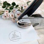 Personalized Bookish Flower Cute Reading Cat Library Embossing Stamp Hand-held Embosser with Name Birthday Book Club Gift for Bookworms