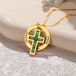 Gepersonaliseerde Unisex Geboortesteen Kruis Meerdere Namen Cirkel Hanger Halsketting Gegraveerd Geloofssieraden Verjaardag Doop Kerstcadeau voor Papa
