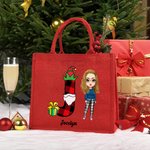 Personalisierte Cartoon-Figur Santa Elf Rentier Tragetasche mit Namen Initiale Tote Bag Weihnachten Party Geschenk für Kinder Familie
