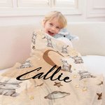 Personalised Cute Sleep Animal Moon Star Soft Throw Blanket with Name and Initial Birthday Baby Shower Gift for Kids