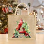 Spersonalizowana torba 3D Holly Floral Initial Durable Jute Tote Bag z imieniem Prezent świąteczny dla przyjaciela rodziny