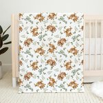 Personalised Cute Highland Cow Green Leaves Baby Receiving Blanket Swaddle with Name Birthday Baby Shower Gift for Newborns